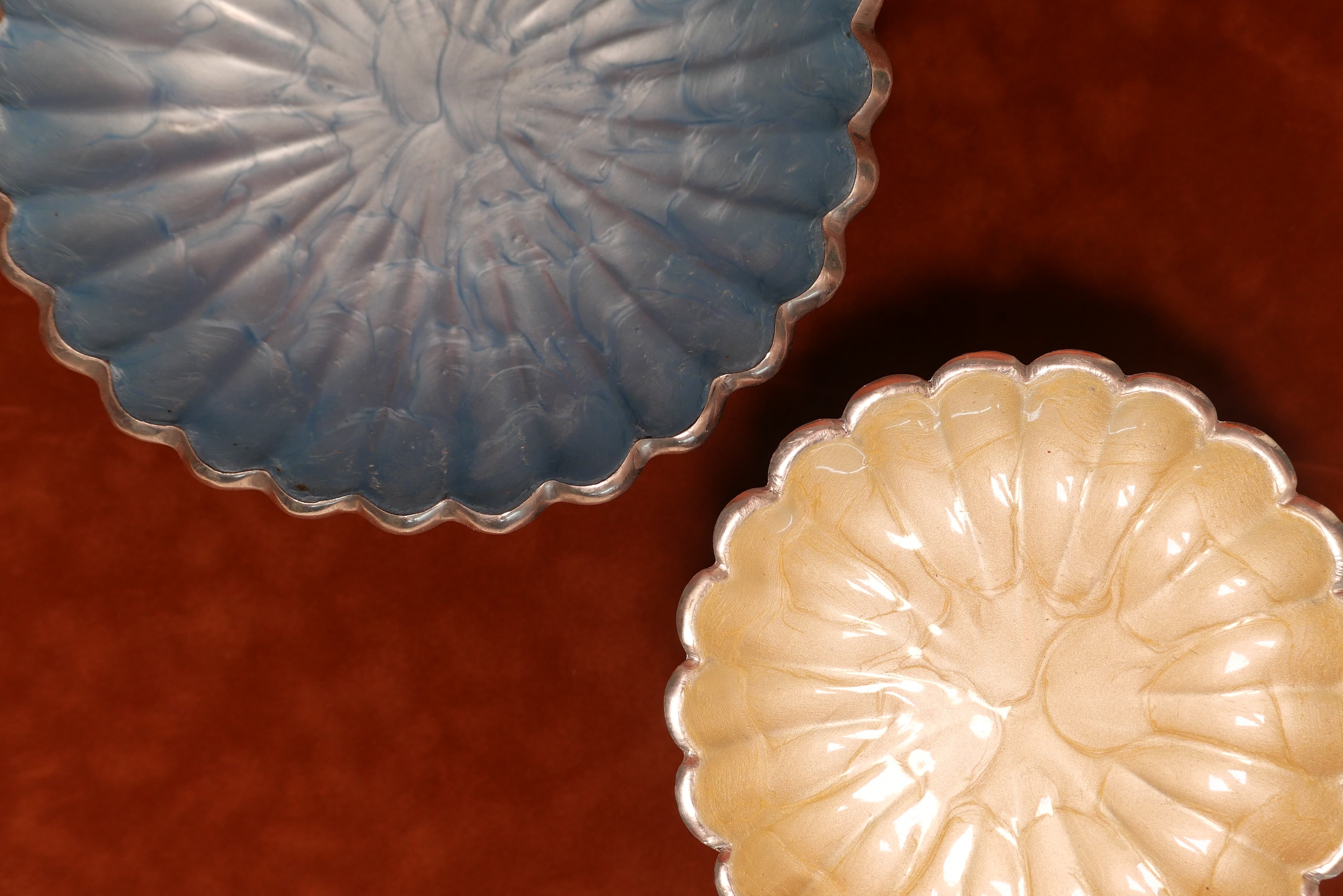 “Julia Knight” Enamel & Aluminum Pedestal Bowl (Blue - Medium)