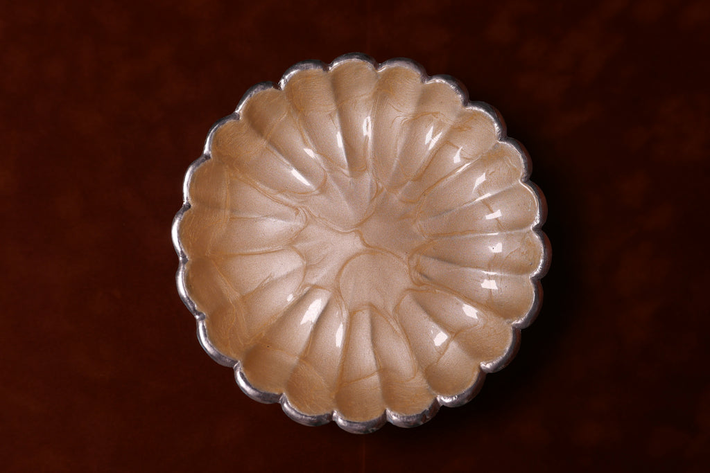 Julia Knight” Enamel & Aluminum Pedestal Dish (Creme - Small)