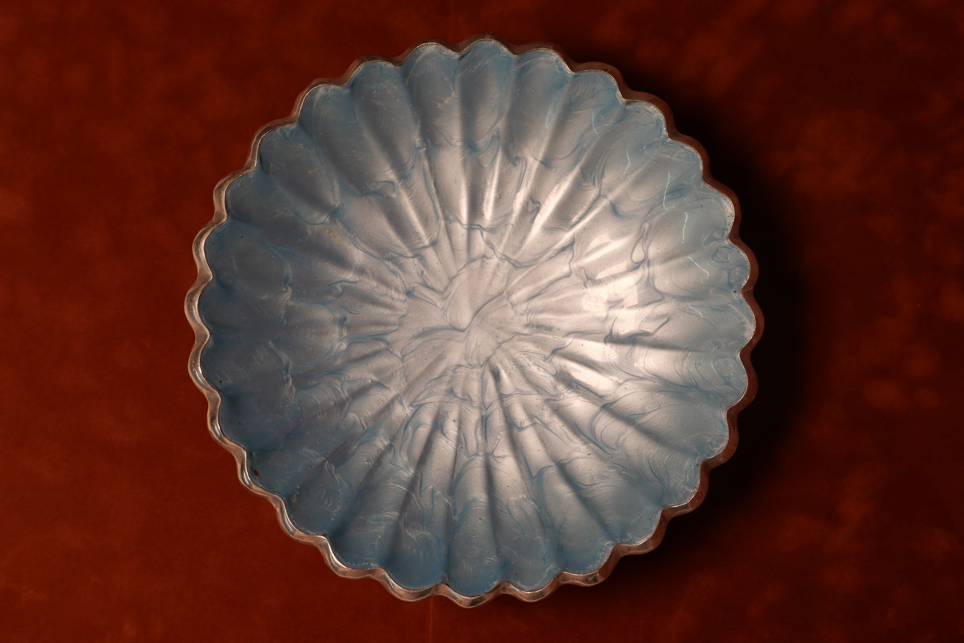 “Julia Knight” Enamel & Aluminum Pedestal Bowl (Blue - Medium)