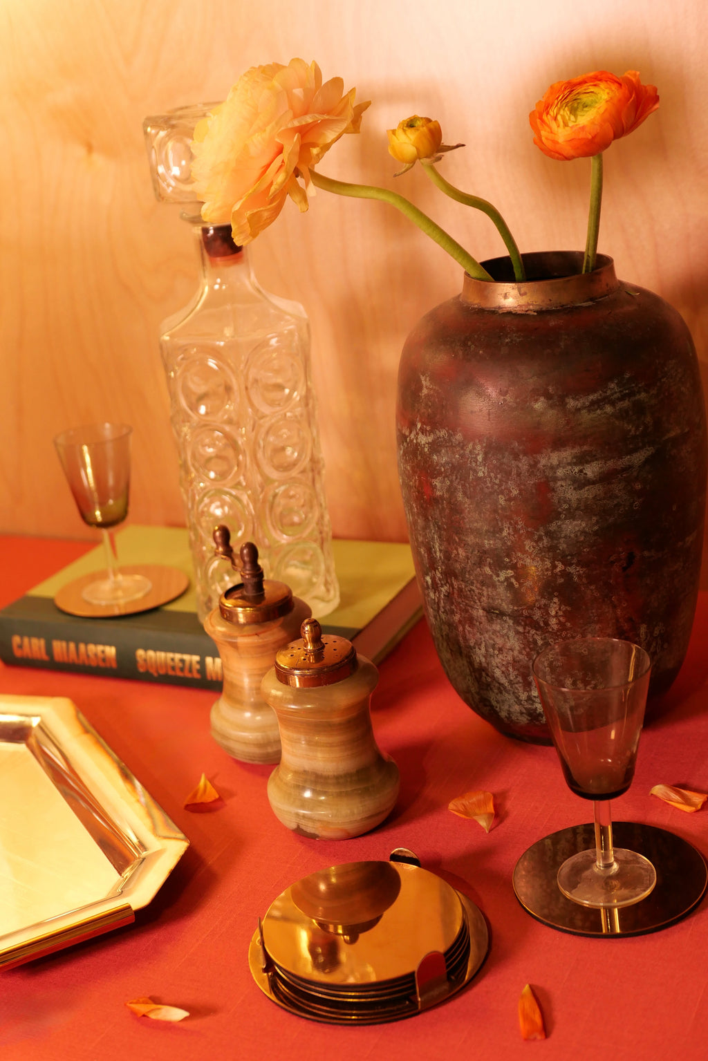 Onyx & Brass Salt and Pepper Shaker Set