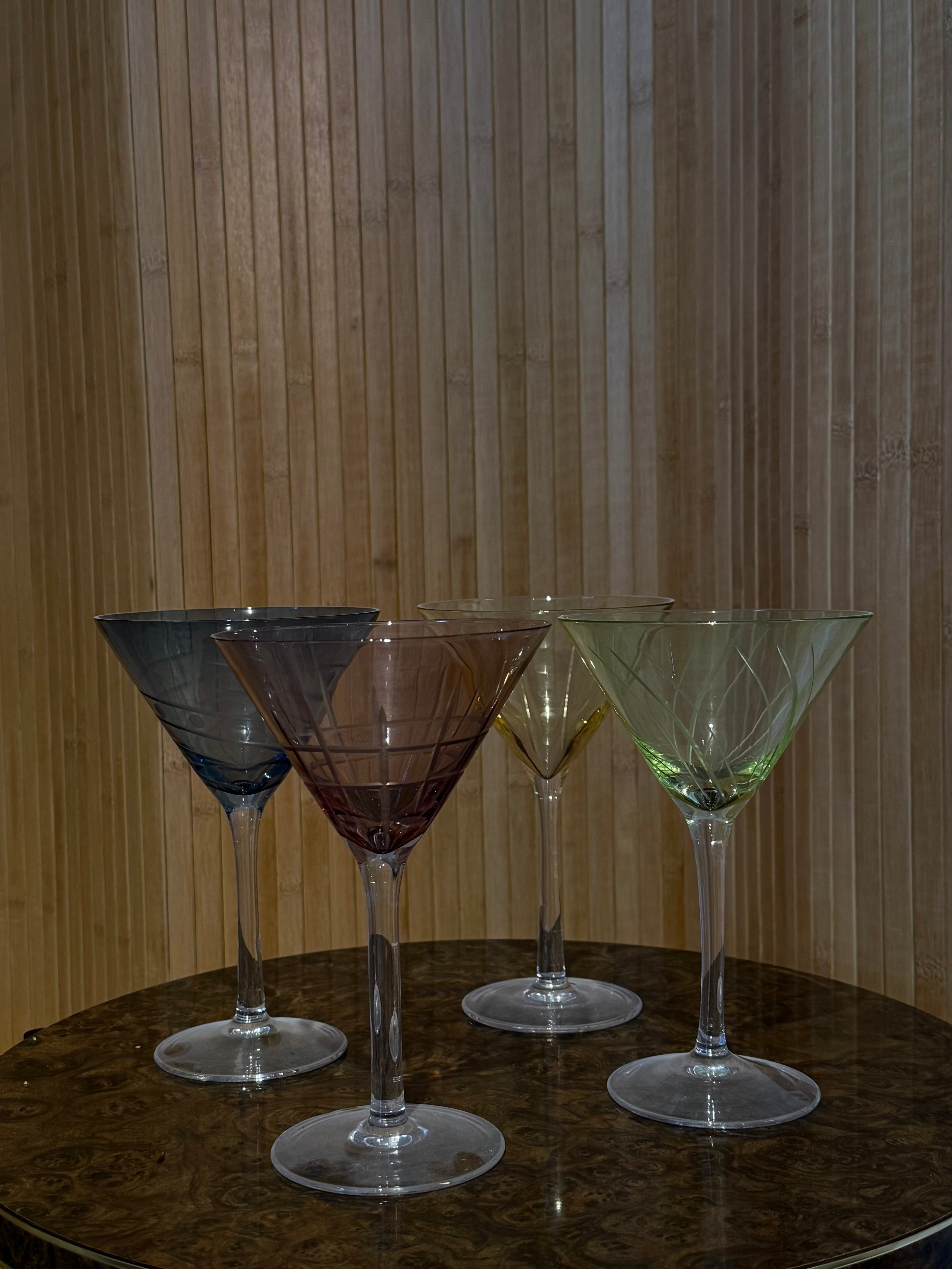 Pastel Etched Martini Glasses Set (4) - Post Modern